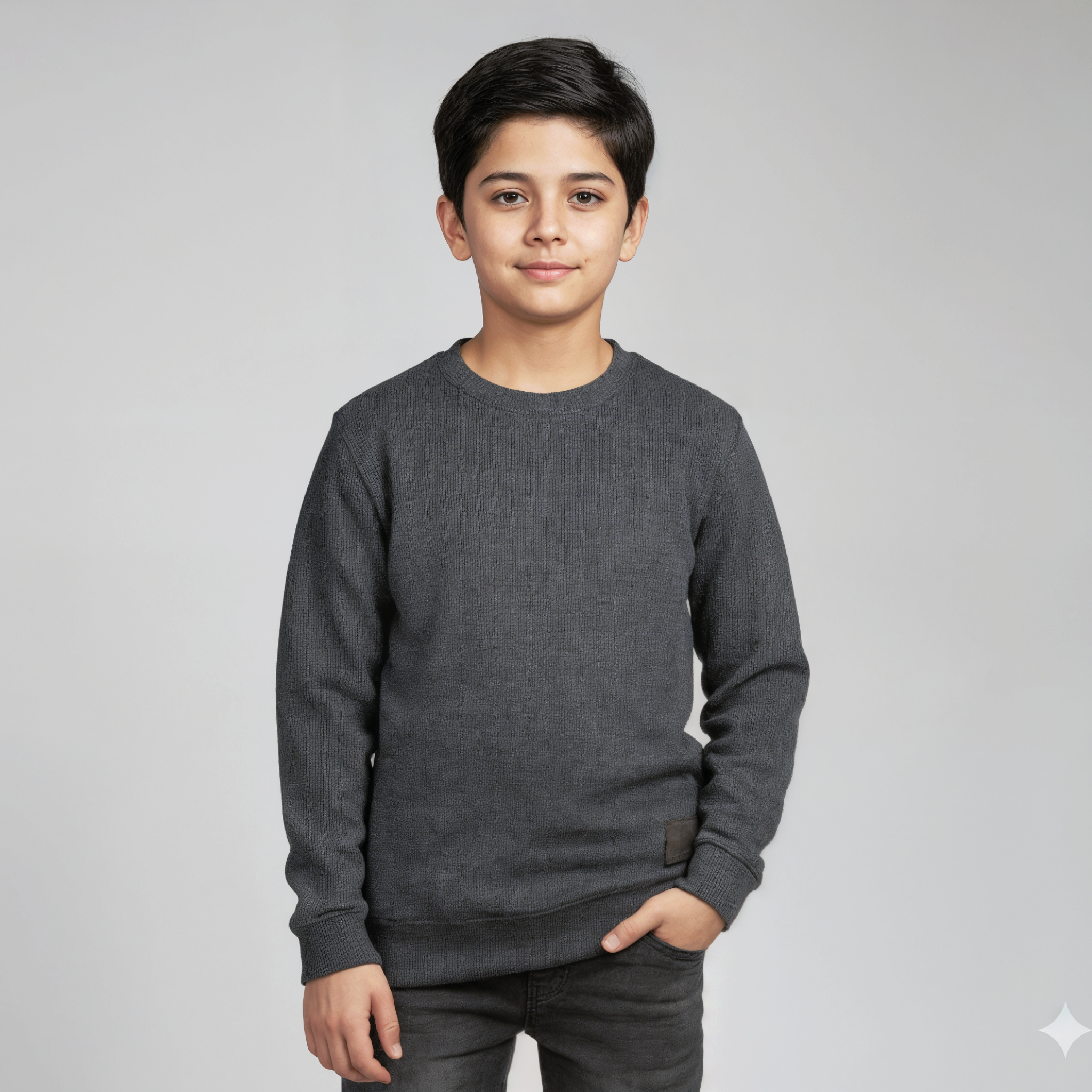 CHARCOAL KNIT TEXTURED SWEATER