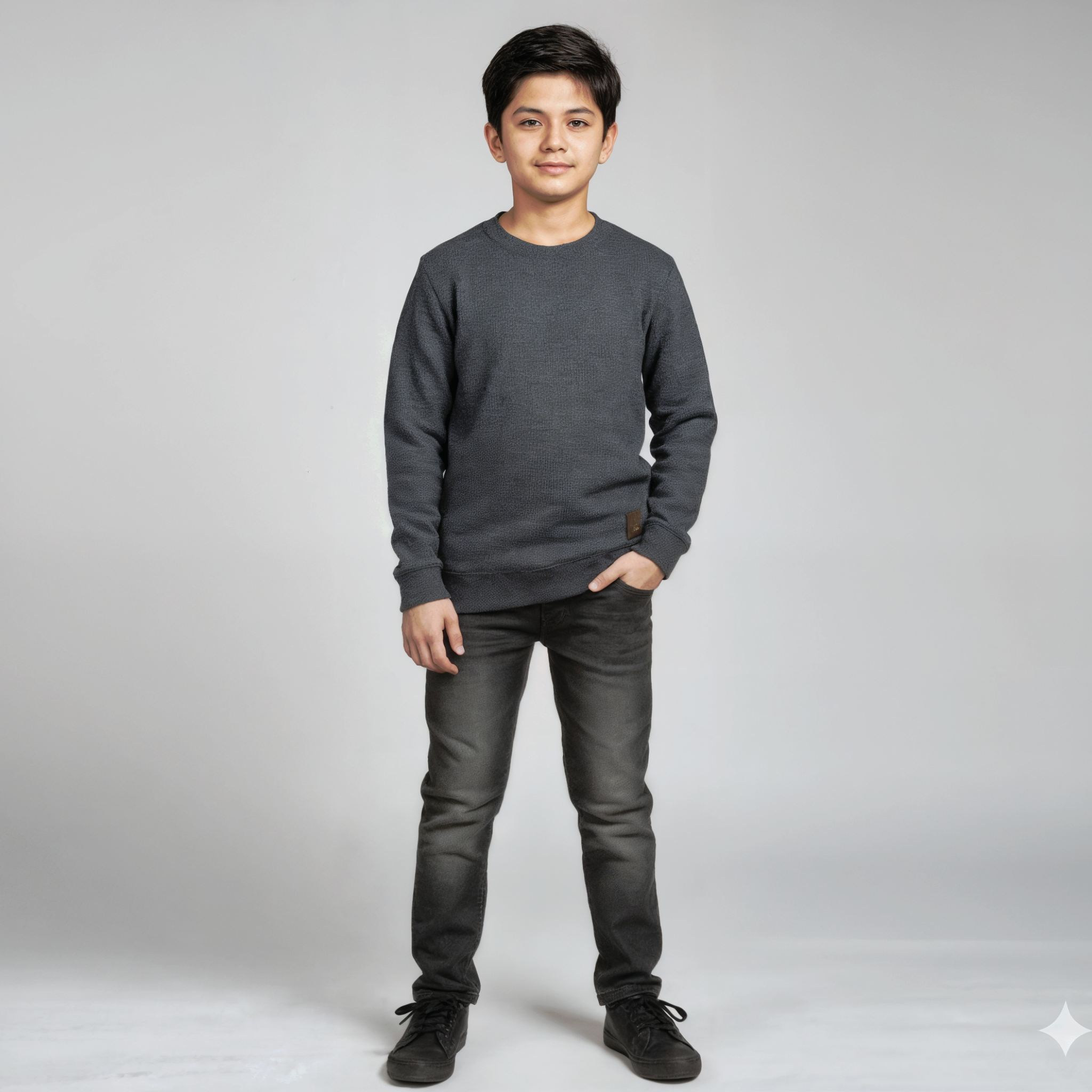 CHARCOAL KNIT TEXTURED SWEATER