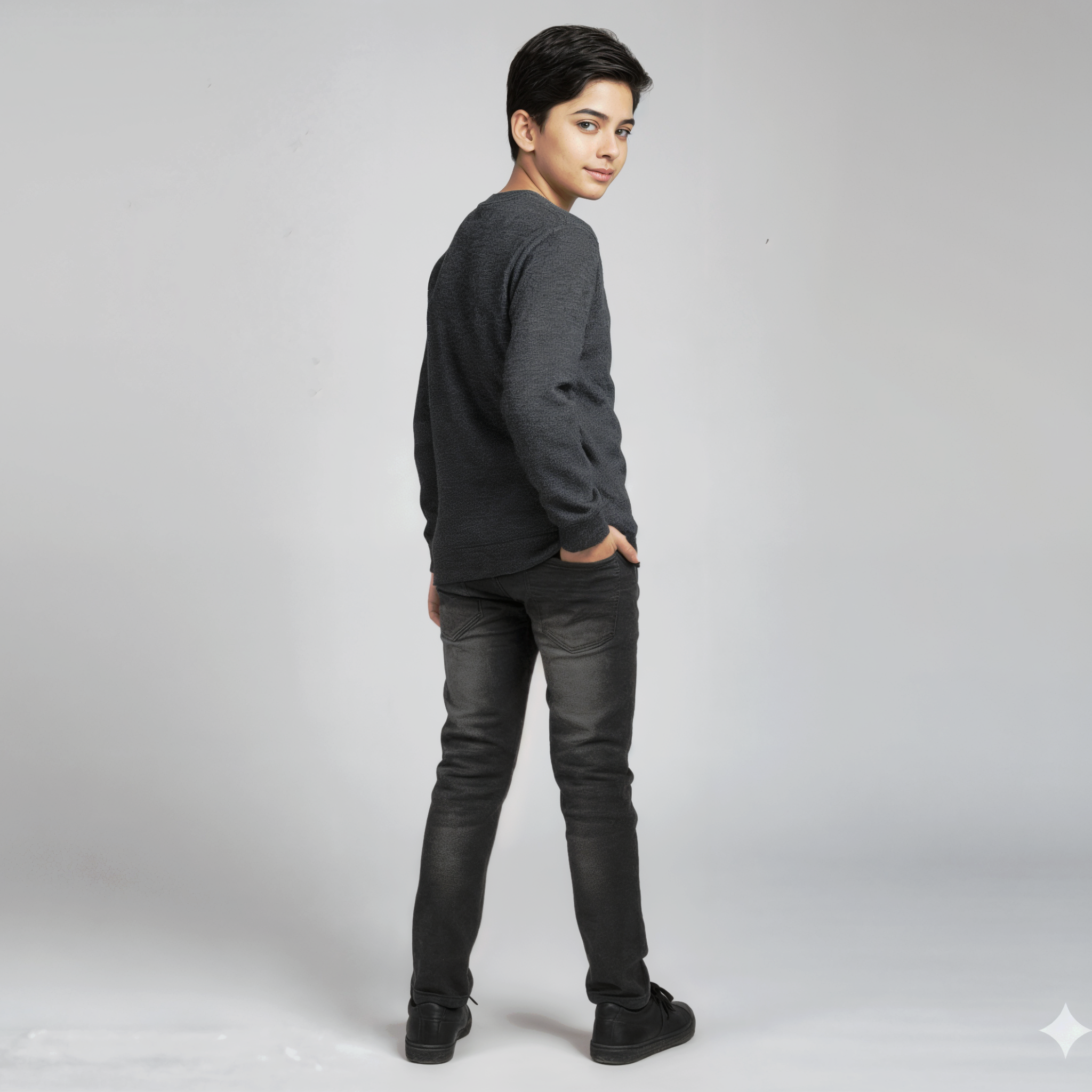 CHARCOAL KNIT TEXTURED SWEATER