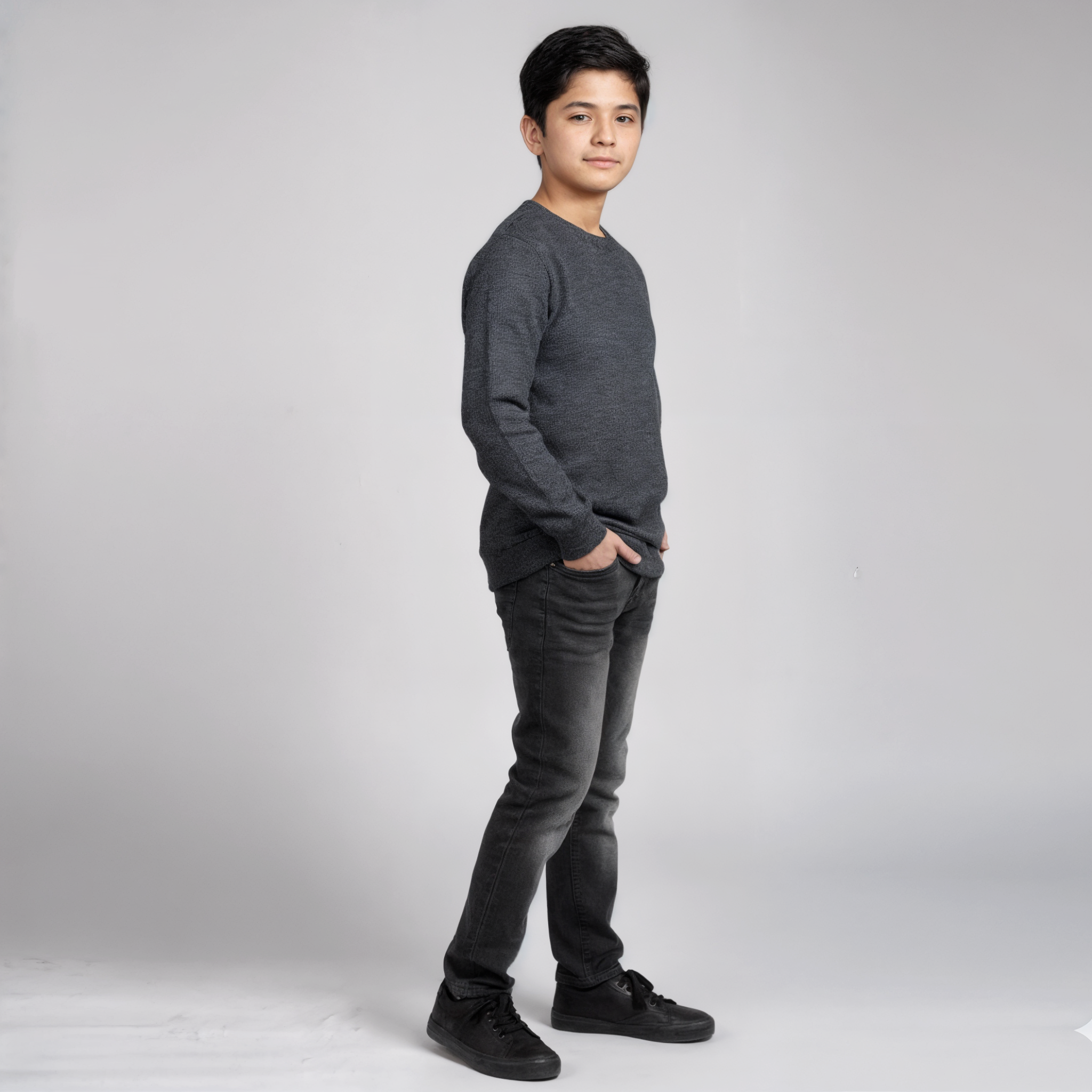 CHARCOAL KNIT TEXTURED SWEATER