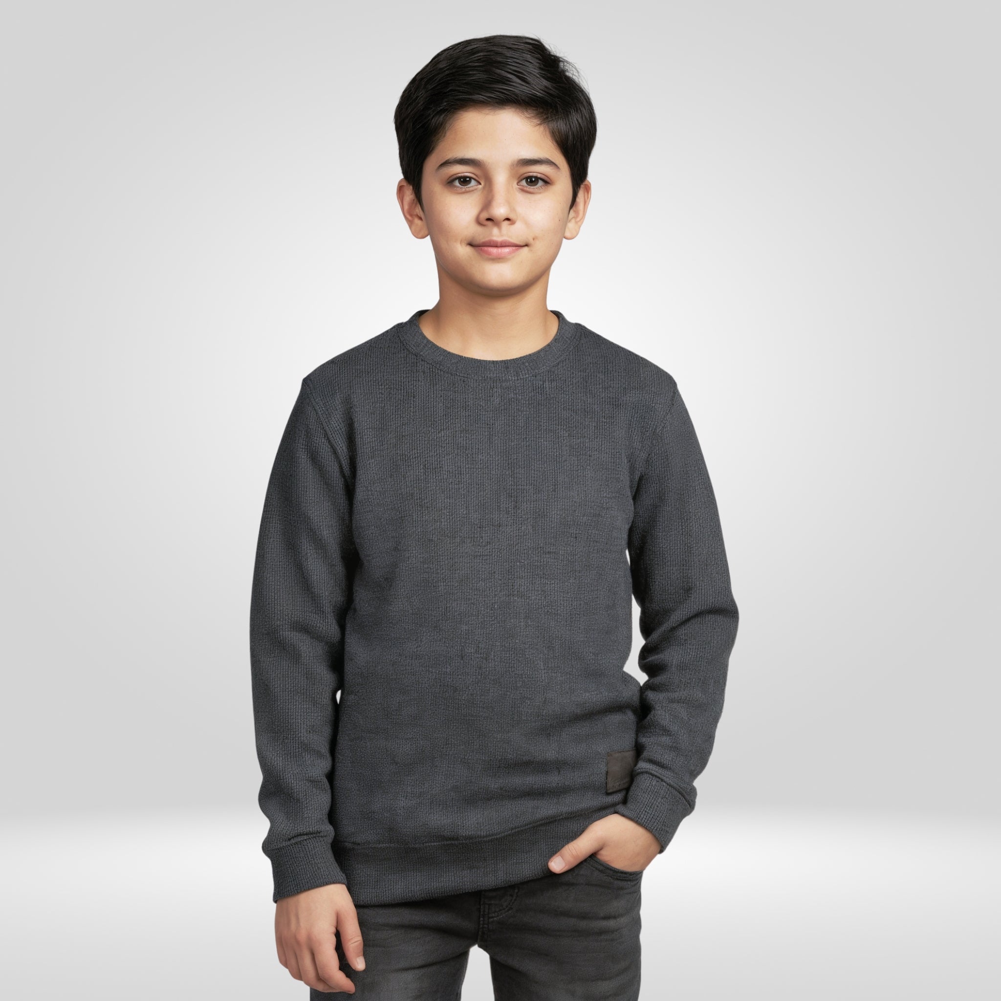 CHARCOAL KNIT TEXTURED SWEATER